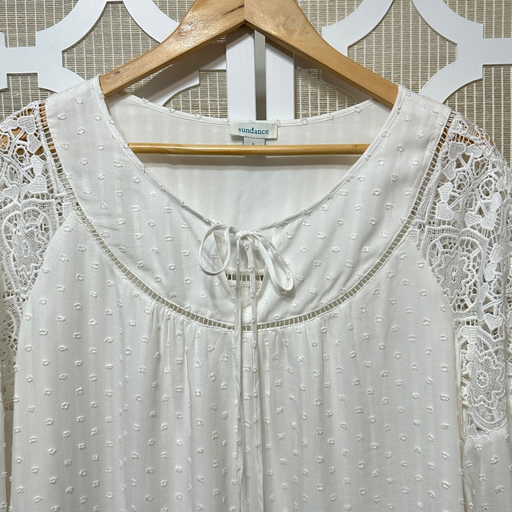 Sundance Blouse Womens Large White‎ Swiss Dot Lace Crochet Boho Peasant Top - Picture 6 of 8